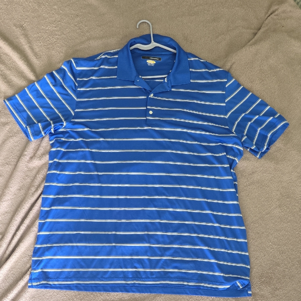 Greg Norman Collection Blue and‎ White Striped Polo Shirt